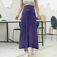 thumbnail image 2 of Skirts For Women Summer Solid Color Elastic Waist Loose Maxi Skirt Daily-Wear,Blue,XL, 2 of 5
