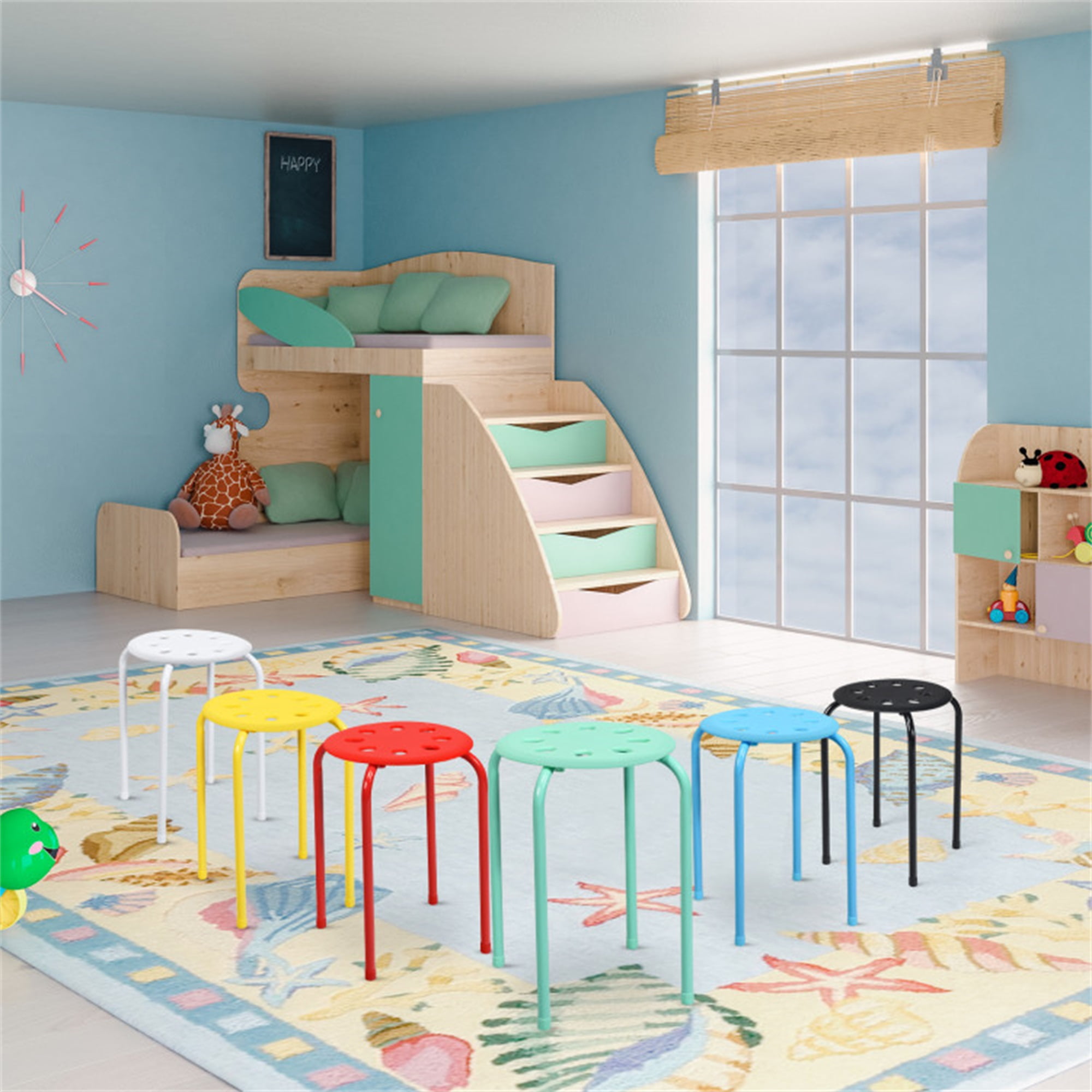 Demi Bonn Set of 6 Portable Plastic Stack Stools, Dining Chairs with Stackable Space Saving Design, Multicolor