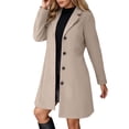 thumbnail image 2 of Winter Coat for Women Stand Collar Single Pea Coat Mid-Long Outwear with Pocket,Women's Fall Winter Elegant Single Long Wool Coat Overcoat, 2 of 7