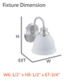 thumbnail image 7 of Aspen Creative 62329, Bathroom Vanity 1 Lights Fixture 6-1/2"W x 8-1/2"H x 7-3/4"E. Satin Nickel + White Finish, Bulb Not Included, 7 of 7
