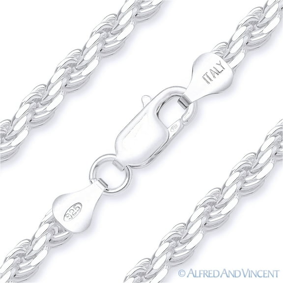 4.5mm Twist-Rope Diamond-Cut Link Italian Chain Bracelet in Solid .925 Sterling Silver