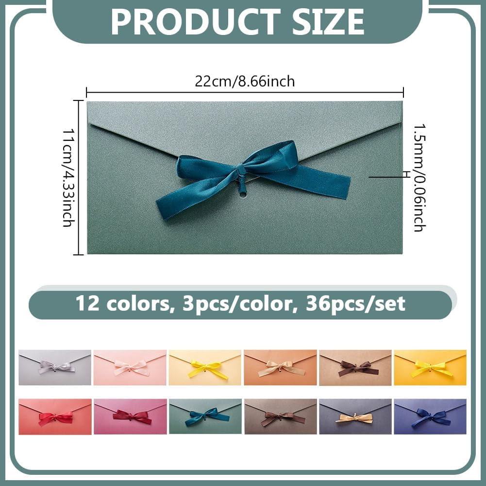 36 Pcs Business Gift Card Envelopes 8.6x4.3inch Pearlescent Colorful Envelopes Bowknot Greeting Card Envelopes for Greeting Card Business Card Birthday Invitations Letter Colorful