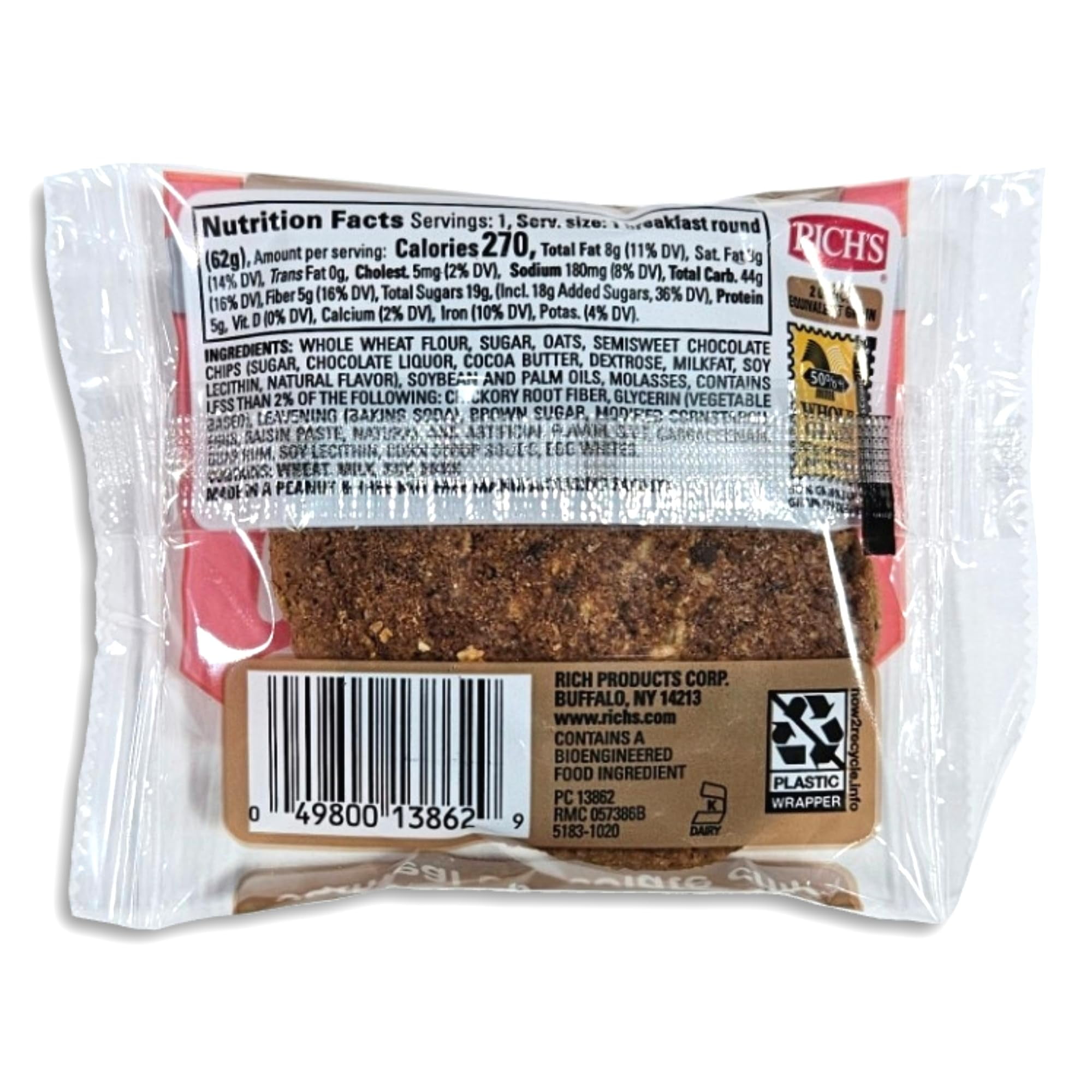 Rich's Ubr Oatmeal Chocolate Chip Granola Cookie Bars School Snacks | 2.2 Ounce | Pack of 12