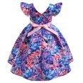 thumbnail image 3 of Otqutp Fashion Flower Girls Dresses Child Girls Fly Sleeve Pageant Dress Birthday Party Kids Floral Prints Bowknot Gown Princess Dress for 2-10 Years(Purple,5-6 Years), 3 of 7