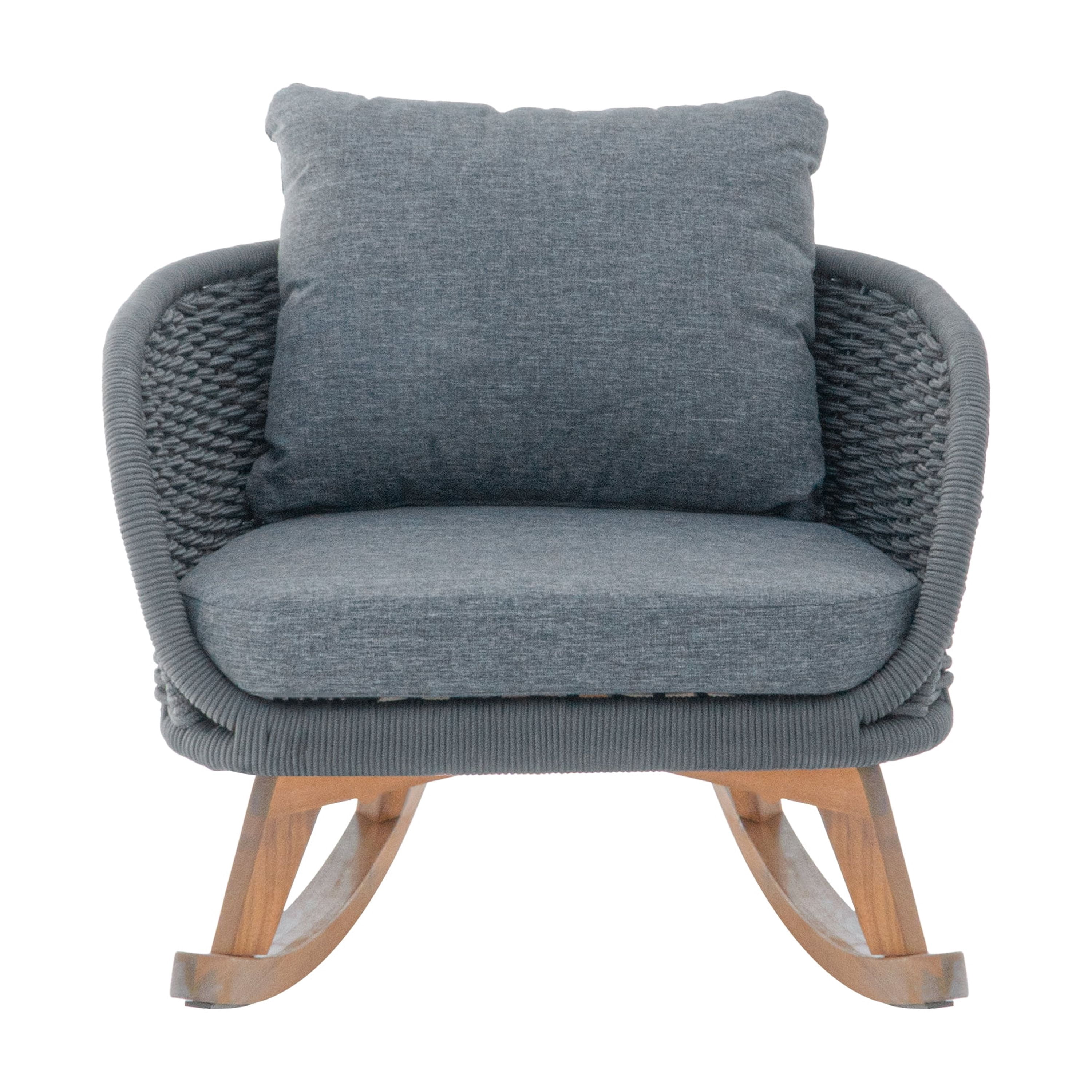 Euroco Modern Wicker Rocking Chair with Cushions, PE Rattan Rocker with Wooden Frame for Indoor & Outdoor Use