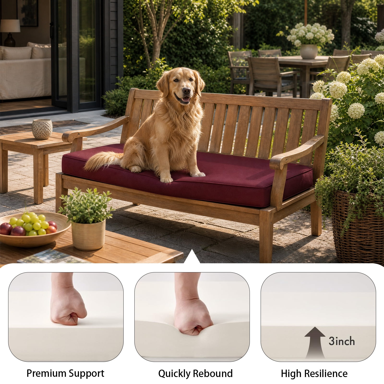 YEERSWAG 48x18x3 inch Outdoor Chair Cushions Bench Cushion Patio Chair Cushions Non Slip Removable Anti-fading Water Resistant Garden Loveseat Cushion with Handle