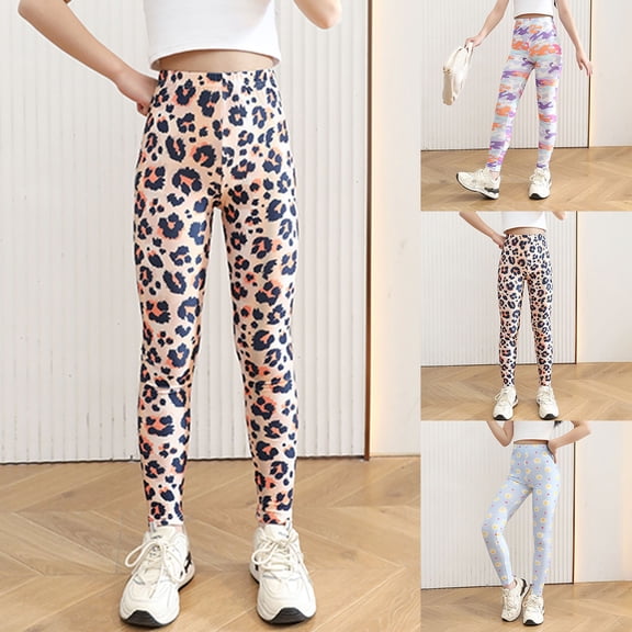 Girls Leggings Size 5-6Y Summer Thin Long Pants with Leopard Print Silk Patterns Stretchy Slim Comfortable Casual Kids Trousers