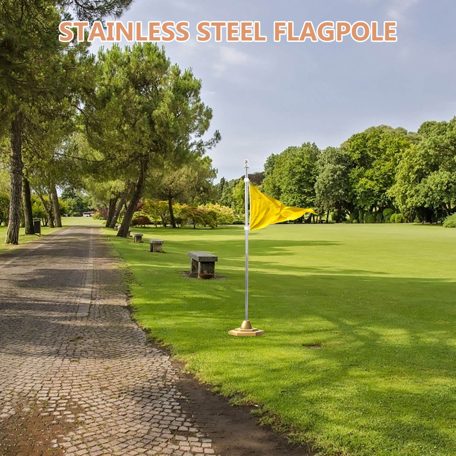 Pawsdot Outdoor Stainless Steel Flagpole with Free Rotation Easy Assembly and Detachable Design Plated Silver Pole