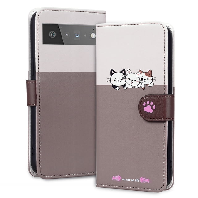 Compatible with Google Pixel 6 Pro Cute Animals Pattern Wallet Case with Card Slots Flip Cover