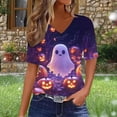 thumbnail image 2 of Jsaierl Women's Halloween Shirts Novelty Ghost Print Tees Soft Work V Neck T-Shirts Short Sleeve Dressy Casual Blouse Tops Halloween Costumes,Sizes S-3XL, 2 of 5