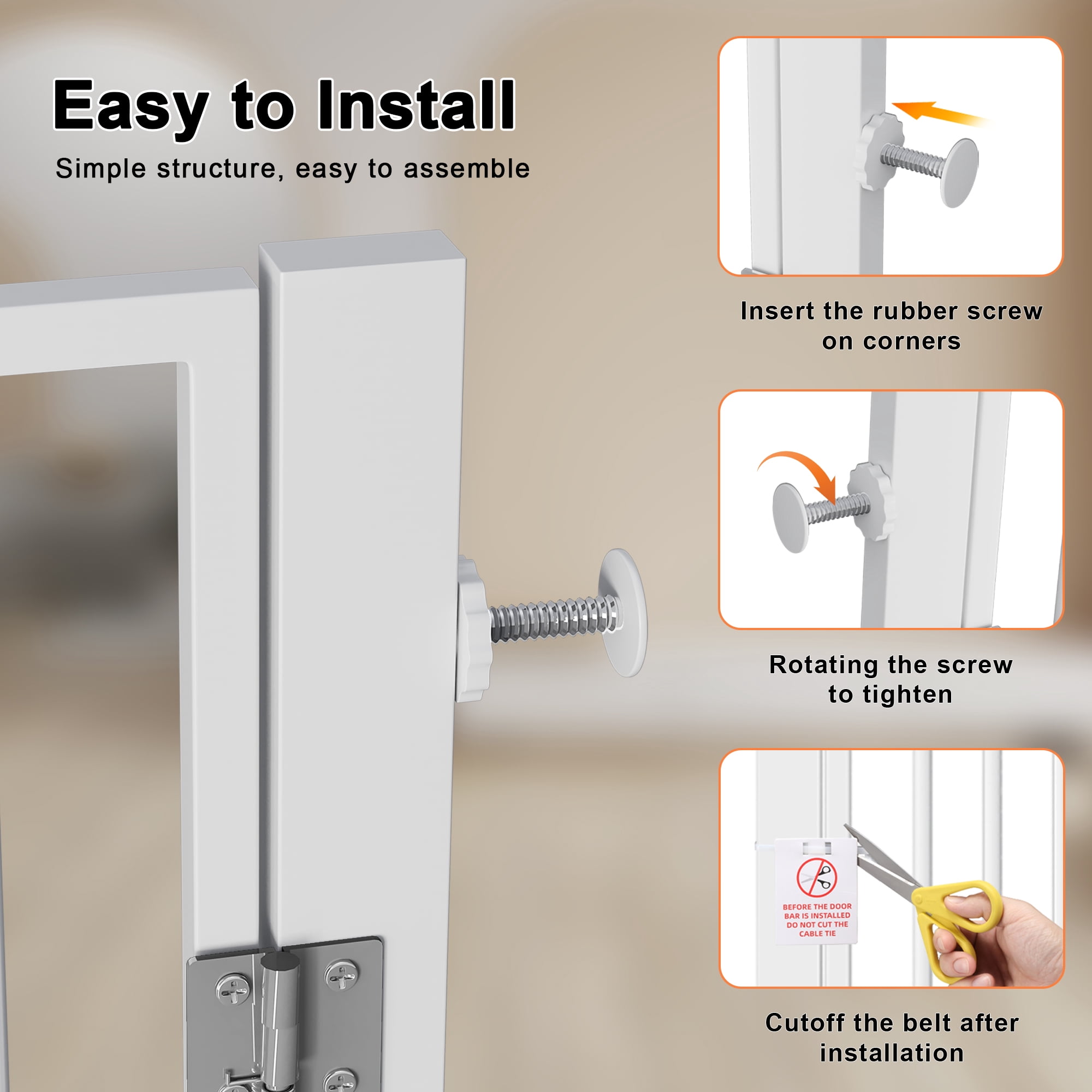 61" Extra Tall Cat Gate for Doorway, 30.2"-32.6" Adjustable Width Pet Gate with Cat Door, Walk-Through Design, Pressure Mount No Drill Installation, White