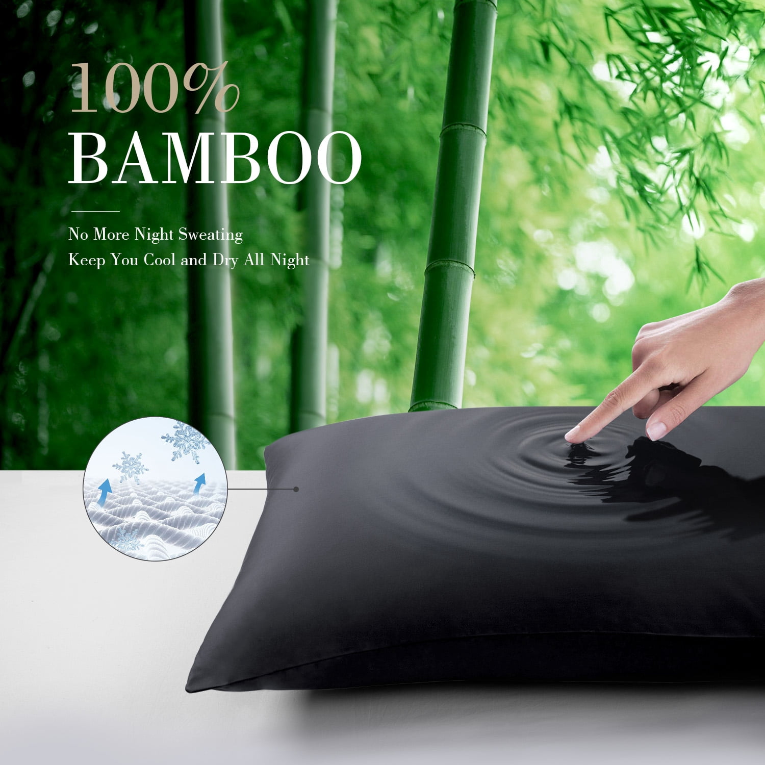 SORMAG Black Standard Pillow Cases Bamboo Cooling Pillowcases Set of 2 Pack,20x26 inches