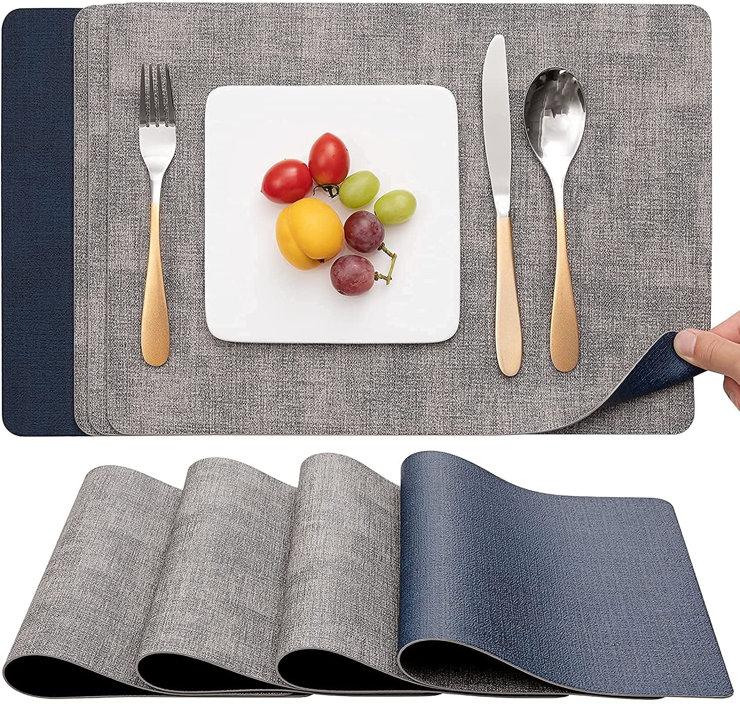 PU Leather Placemats Waterproof 4*Wipeable Table Mats Rectangular Easy Clean Non Slip Place Mats for Home Kitchen Dining Table Dinner 