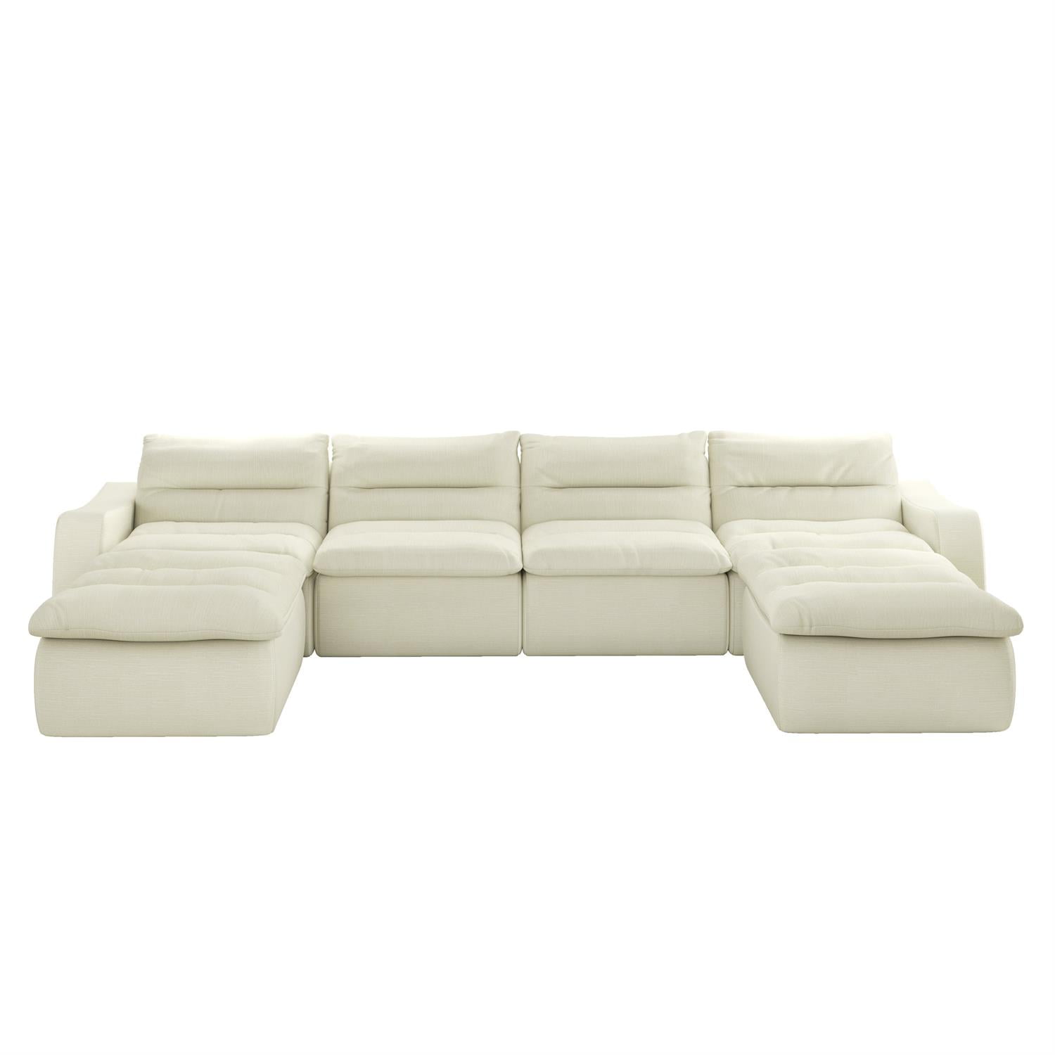 Demi Bonn 150" Modern L-Shaped Modular Sofa, Comfortable Beanbag Style, Stylish Lazy Couch for Living Rooms and Relaxation, Beige