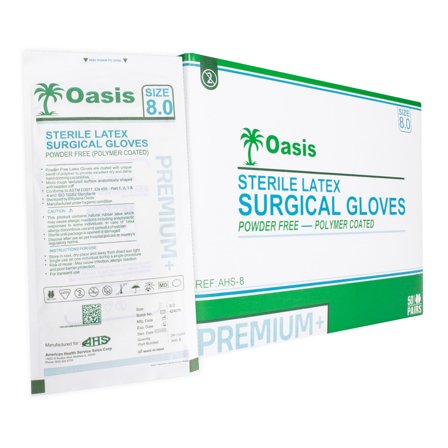 AHS Sterile Latex Surgeon/Surgical Gloves, Size 8, Powder-Free, 50 Pairs/Box
