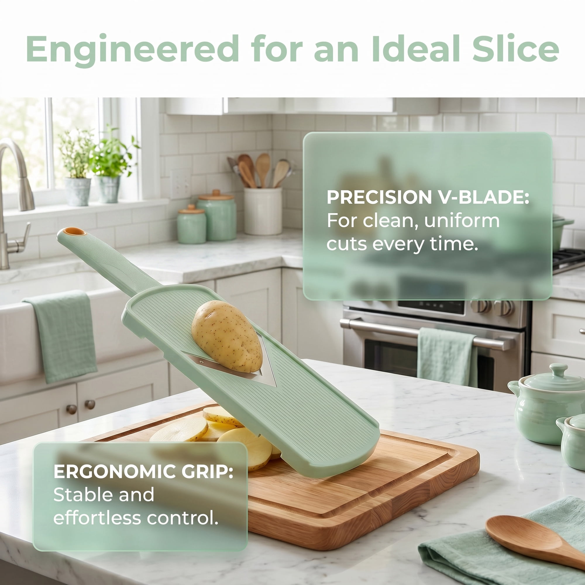 Unique Bargains Multifunctional Mandoline Slicer & Chopper for Kitchen Green 12"x3.3"