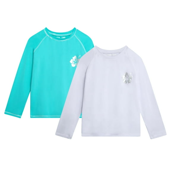 Real Love Girls' Rash Guard - 2-Pack Quick Dry Long Sleeve Swim Shirts for Girls (Sizes: 2T-16)
