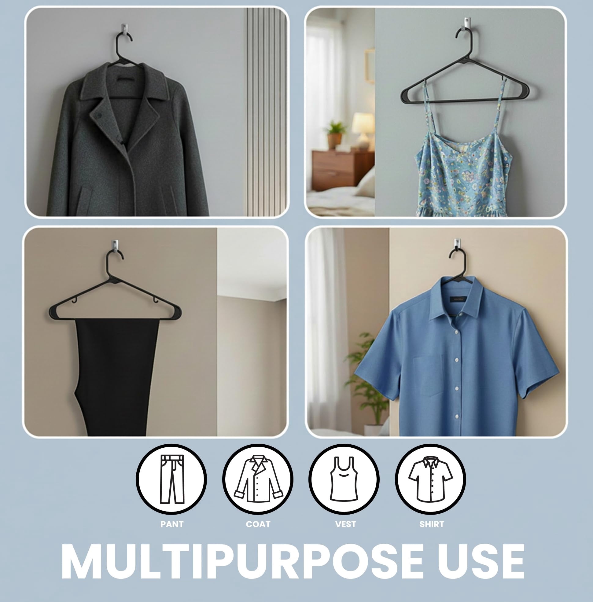 Plastic Hangers 20 Pack - Space Saving Clothes Hanger - Durable & Strong Closet Organizers and Storage with Built-in Strap Hooks - Essential for Shirts, Pants, Skirts & Coats