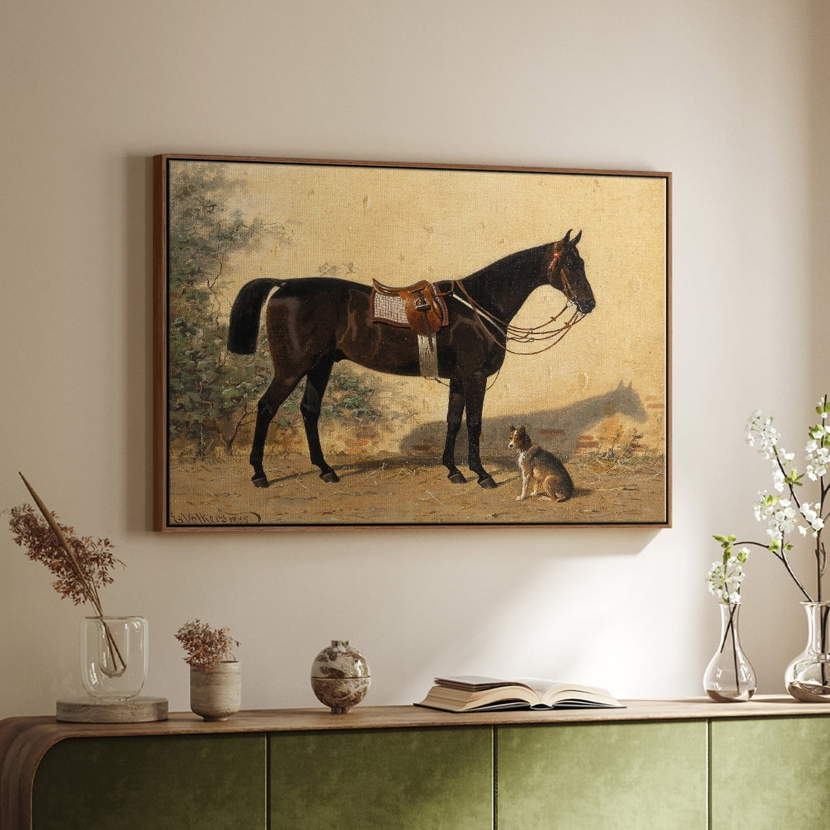 Vintage Animal Print-XLVI By Wexford Home Framed in Walnut Wood Gallery Wrapped Canvas 17 in. x 25 in.