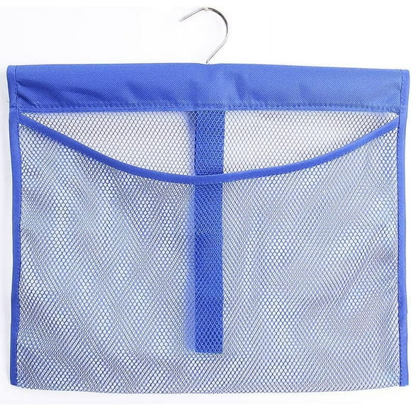 Hanging Mesh Shower Pockets for 34oz/1000ml Shampoo and Conditioner,Colorful Bath Toy Organizer,Hanging Tandem Type Closet Accessories Storage Bag,Blue