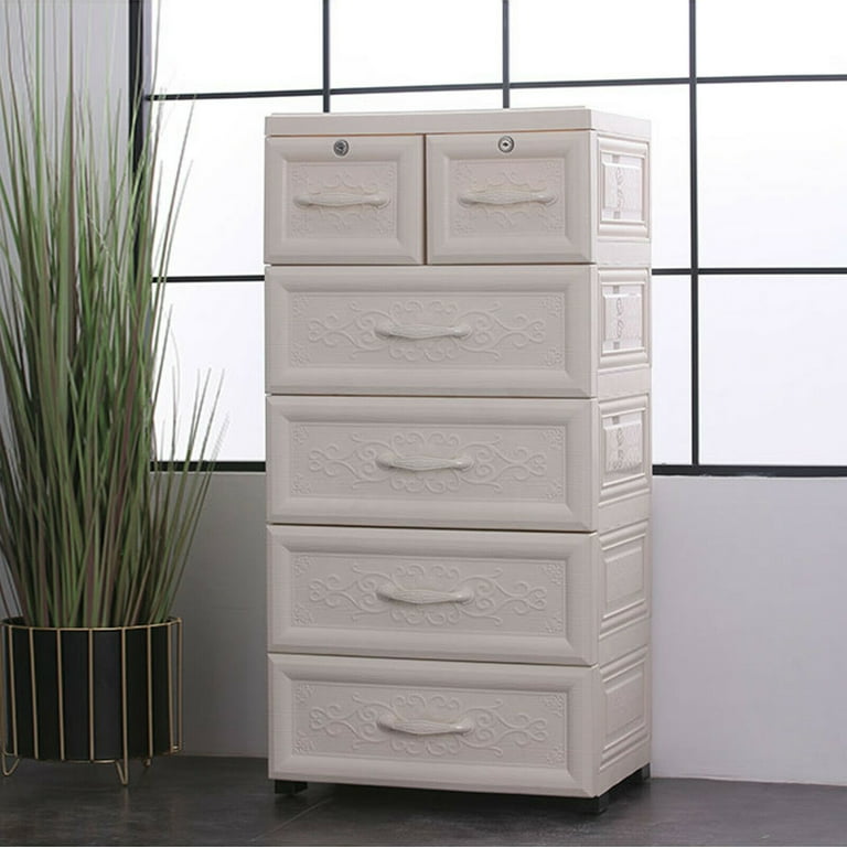 Miumaeov 5 Tier Plastic Drawers Dresser, Storage Cabinet with 6 Drawers,  Sturdy Organizer Unit ,Easy Pull Closet Drawers,Storage Cabinet for  Clothing, Bedroom, Playroom, Closet Drawers 