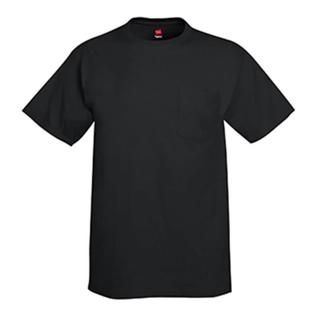 Hanes 5590 Adult Tagless Tee With Pocket, Black - Extra Large