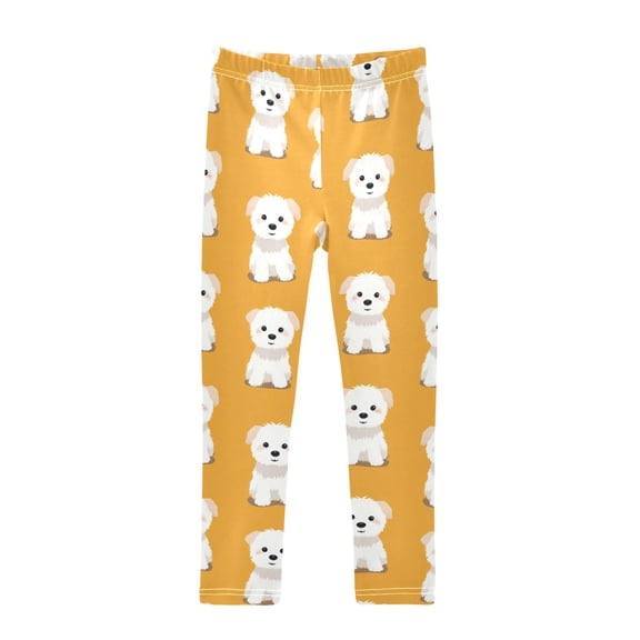 Cute White Puppy Printed Leggings Yoga Pants for in 4t to 10t