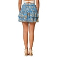 thumbnail image 3 of INSPIRE CHIC Women's Layered Ruffle Hem Elastic Waist A-Line Skater Floral Mini Skirt L Lake Blue, 3 of 6