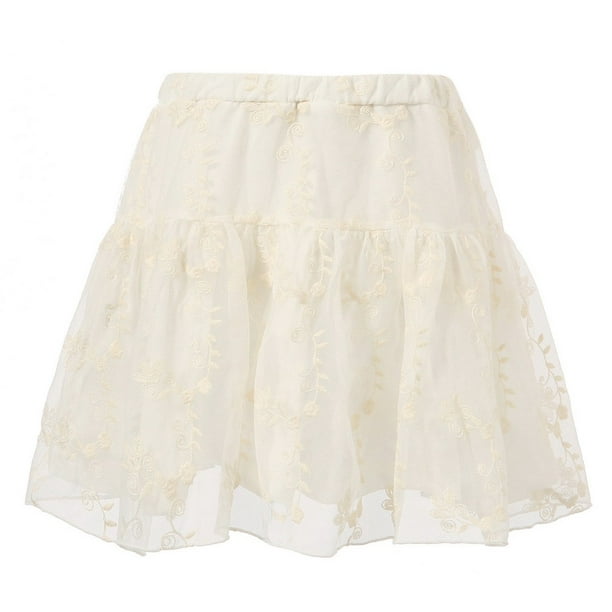Little Girls White Lace Covered Overlock Embroidered Skirt 4/5 ...