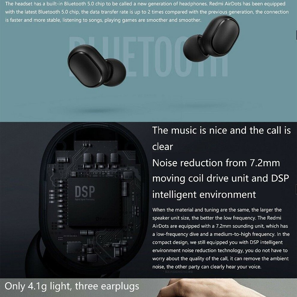 For Xiaomi Redmi Airdots True Wireless Earbuds,bluetooth V5.0 Tws Stereo Earphones With Wireless Charging Case,12 Hours Battery Life (redmi Airdots)
