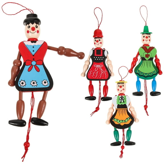 WEUVEB 4Pcs Creative Wood Puppet Dolls Assorted Color Hanging Decoration for Party