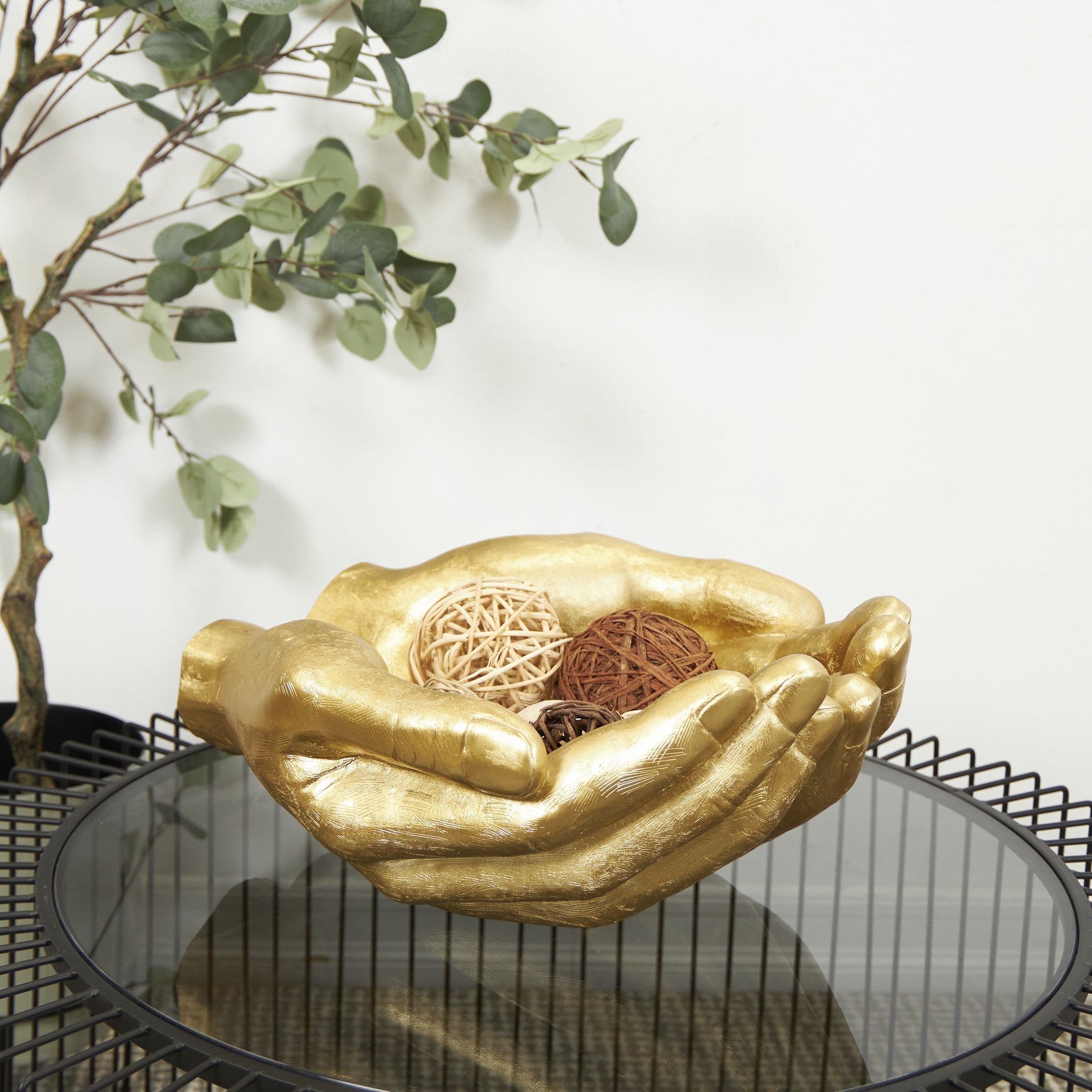 15" x 7" Gold Polystone Open Hands Sculpture, by DecMode