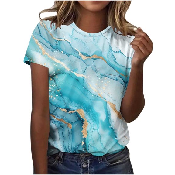 Yotami Ladies Plus Size Printed T-Shirt Short Sleeve Crew Neck Summer Floral Graphic Tee for Everyday Soft Top Multicolor L