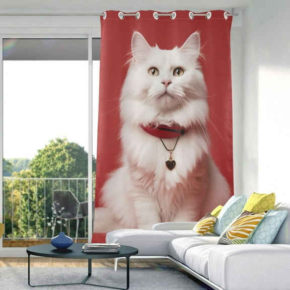 Cat White Blackout Curtain Panels Drapes Privacy Assured with Light Filtering Curtains for Living room Bedroom Bathroom Window