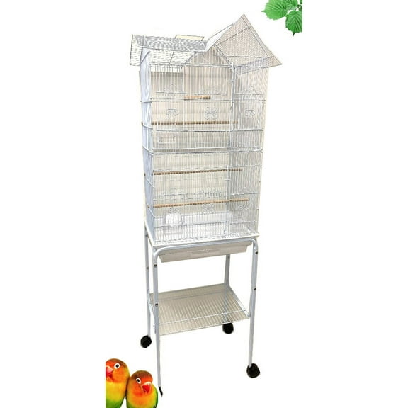 Large 64" Roof Top Style Bird Flight Home Rolling Stand Breeder Cage with Side Breeding Nest Door For Aviary Budgie Canary Parakeet Cockatiel Lovebird Finch