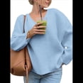 thumbnail image 2 of Suéteres de Cuello en V para Mujer, Suéteres Negros, Tops de Punto Básicos de Otoño con Dobladillo Alto y Bajo, Suéter Informal. Azul L, 2 of 7