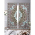 thumbnail image 3 of Boho Flower Sheer Curtains for Living Room Bedroom, Light-filtering Sheer Curtain, Pink Teal Bohemia Geometric Tribal Ethnic Rod Pocket Voile Window Treatment Drapes, 52’’Wx84’’L, 2 Panels Set, 3 of 7