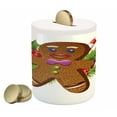 thumbnail image 1 of Gingerbread Man Piggy Bank, Tasty Pastry on Coniferous Branches Candy Cane and Holly Berry, Ceramic Coin Bank Money Box for Cash Saving, 3.6" X 3.2", Brown Green Red, by Ambesonne, 1 of 4