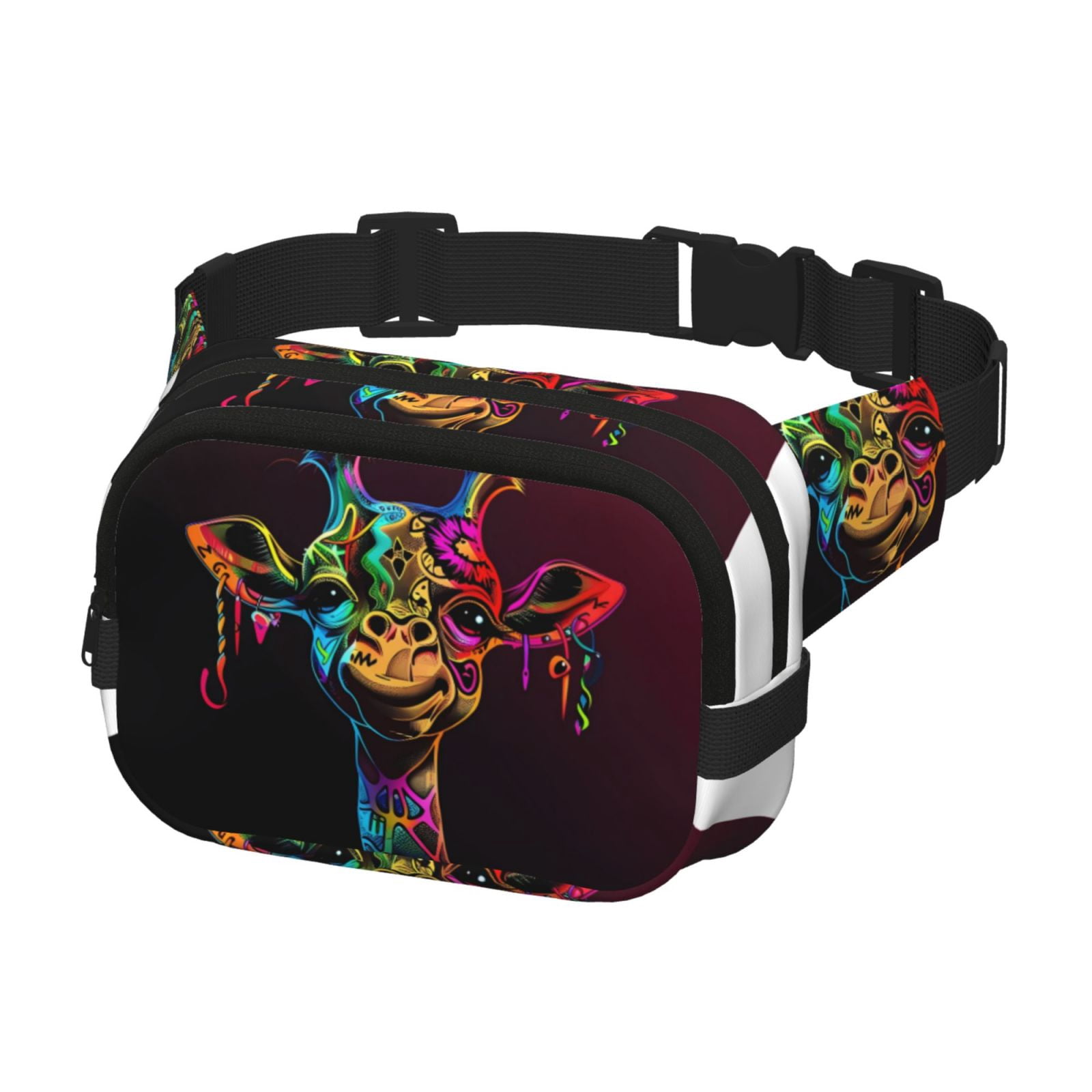 Hirioo Neon Psychedelic Giraffe for Double Layer Waist Bag Adjustable Fanny Pack For Travel Running Hiking