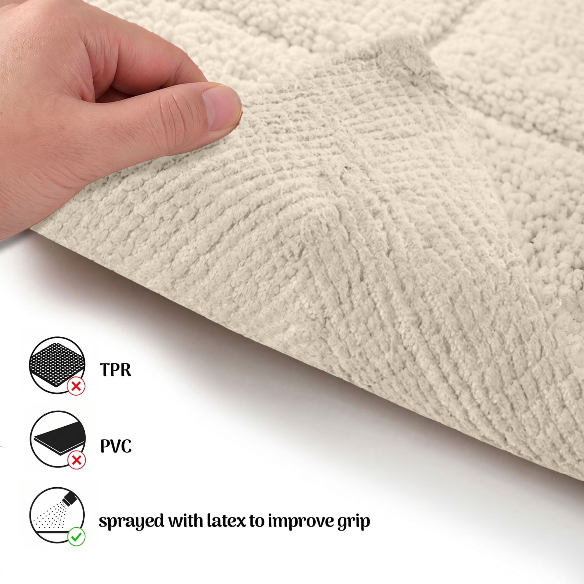 Superior Checkered Cotton Washable Non-Slip Bath Rug, Runner Size, Ivory