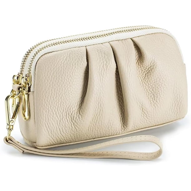LHSHID Small Wristlet Bag for Women Retro Genuine Leather Clutch Purse Roomy Travel Phone Wallet with Detachable Wrist Strap