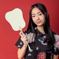 thumbnail image 5 of Unique Bargains 1 Pc Portable Double-Sided Long Handle Round Xuan Paper Palm-Leaf Folding Fan for Wedding Xuan Paper Bamboo Light Gray, White [Double-Sided Long Handle Round Paper Palm-Leaf], 5 of 5