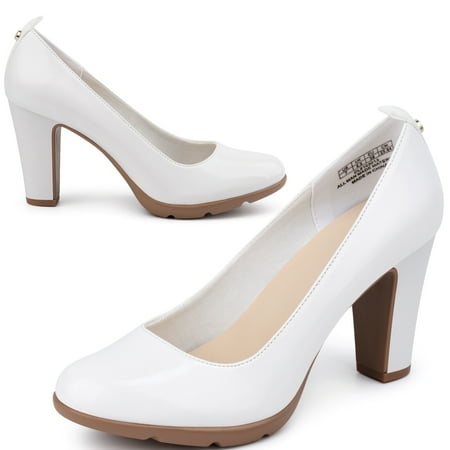 

Women Slip On OL Pumps Chunky Block Heel Round Toe Work Dress Shoes