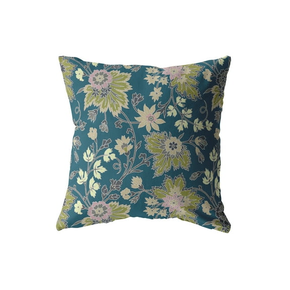 Friendly Flowers Indoor/Outdoor Fabric Pillow in Green 16x16