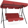 thumbnail image 1 of 3-Seat Outdoor Patio Swing with Adjustable Canopy, Weather-Resistant Porch Swing, 500 Lbs Capacity Steel Frame Swing Chair with Backrest for Backyard, Garden, Poolside, Red, 1 of 16