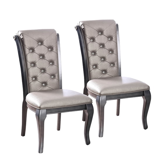 Button Tufted Leatherette Upholstered Wooden Side Chair with Scrolled Back Pack of Two Gray - Saltoro Sherpi
