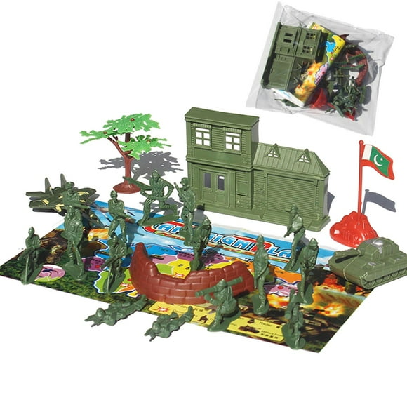 EeaseMX Juego de 21 figuras de soldado de plástico militar, accesorios y decoración (patrón aleatorio para aviones y banderas)