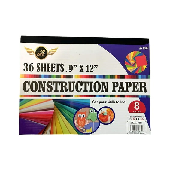 Construction Paper Pad | 9 X 12 inches, 36 Sheets 8 Assorted Colors: 1CT