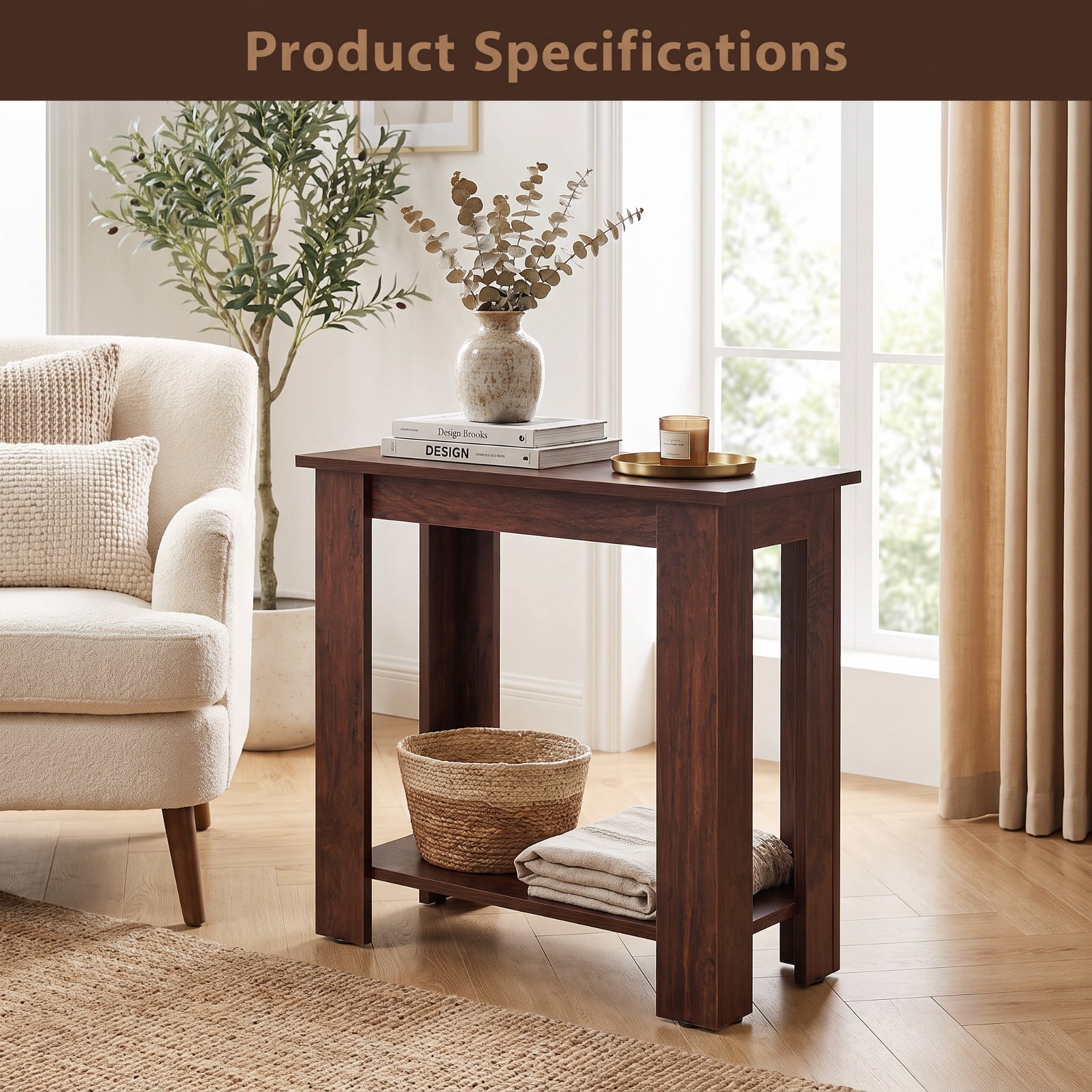 Furnibear 2 Tier Compact End Table with Storage Shelf and Non Slip Legs for Small Living Room Bedroom and Sofa Side, Brown