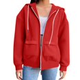 thumbnail image 2 of Women's Full Zip Hooded Sweatshirt with Drawstring, Soft Cotton Blend Casual Pullover with Front Pockets, Oversized Streetwear Jacket for Autumn Winter, Lounge Wear and Daily Activities Red M, 2 of 6